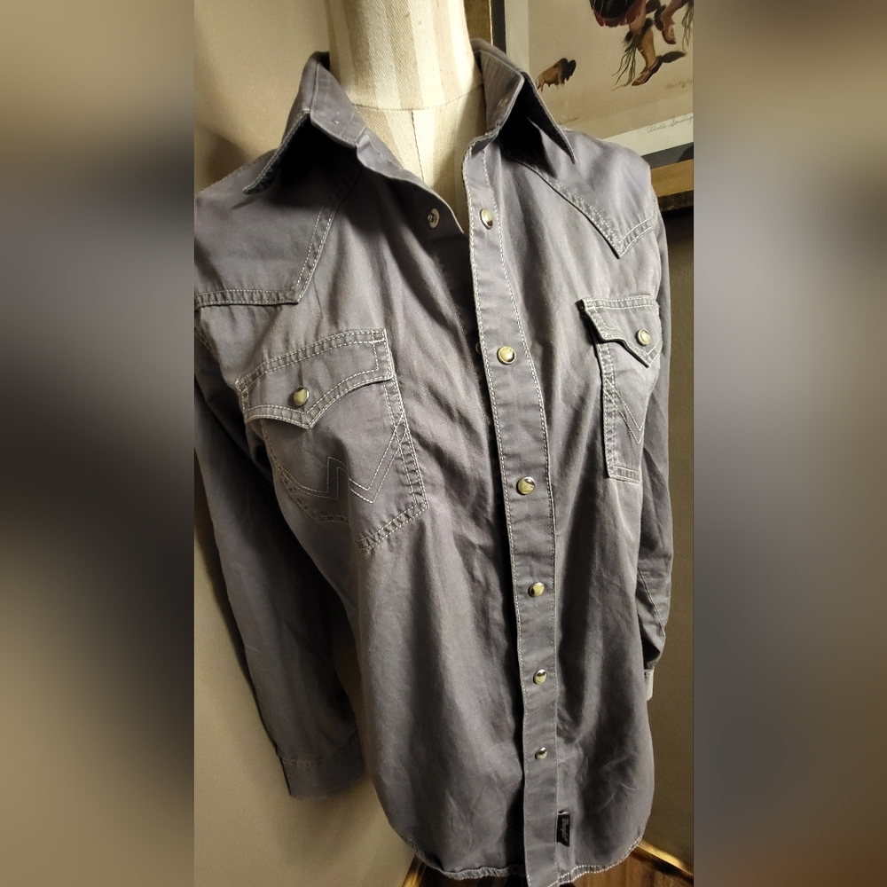 Wrangler Retro Mens Medium Snap Shirt Grey Western EXCELLENT COND